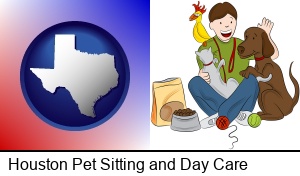 Houston, Texas - a young man pet sitting a cat, a dog, and a bird