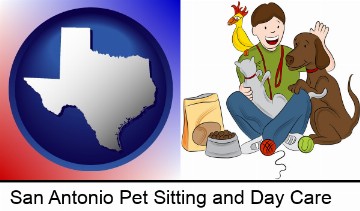 a young man pet sitting a cat, a dog, and a bird in San Antonio, TX
