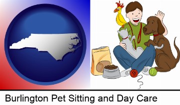 a young man pet sitting a cat, a dog, and a bird in Burlington, NC