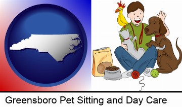 a young man pet sitting a cat, a dog, and a bird in Greensboro, NC